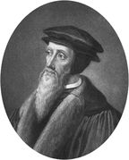 an old portrait of a man with a long beard wearing a black hat and robe