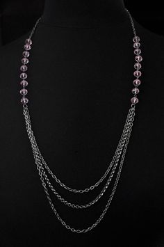 Light chain layered necklace with light pink Swarovski crystals. Makes a great handmade gift to give on birthdays, holidays, on valentine's day or just to say thank you. Can be worn symmetrically or asymmetrically around the neck. Also looks great layered with another color! Each necklace is packaged in a box, ready for gift giving. Matching earrings: https://anelladesigns.com/collections/catalogue/products/light-rose-prink-pearl-and-crystal-bridesmaid-earring * * * * * * * * * * * * * * * * * * Chain Layered Necklace, Bridesmaid Earring, Light Chain, Layered Chain Necklace, Layered Chain, Pink Swarovski, Light Rose, Layered Chains, Rose Lights