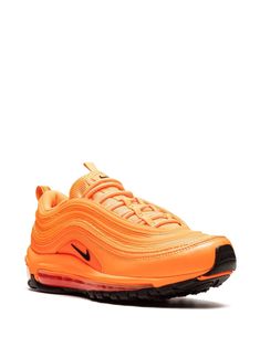 Nike Air Max 97 "Atomic Orange" Sneakers - Farfetch Orange Sneakers, Nike Orange, Orange Shoes, Air Vapormax, Famous Fashion, Swoosh Logo, Orange Leather, Nike Air Max 97, Stylish Sneakers