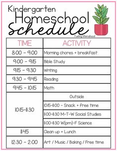 a printable schedule for homeschool schedule with the words, time and activities