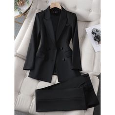 CAROLINE SUITS Women's Elegant Stylish Fashion Office Blazer Jacket & – Divine Inspiration Styles Pant Suits For Women, Navy Blue Coat, Straight Clothes, Office Wear Women, Womens Clothing Patterns, Chic Coat, Black Office, Pantsuits For Women, Stylish Pants