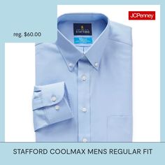 Deemed a Gotta-Have-It item for value you can count on every day! Style and performance meet in this Stafford Coolmax men's dress shirt. This long-sleeve button-down is cut for a regular-fit from wrinkle-free stretch-cotton and features moisture-wicking properties to keep you cool and confident all day. Team it with a pair of suit pants. Features: Moisture Wicking, Wrinkle Resistant, Stretch Fabric, Wrinkle Free, Stretch CollarClosure Type: ButtonFit: Slim FitNeckline: Collar NeckPockets: 1 Che… Suit Pants, Long Sleeve Shirt Dress, Wrinkle Free, Mens Shirt Dress, Dress Shirt, Stretch Cotton, Sleeve Dress, Moisture Wicking, Stretch Fabric