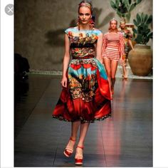 New Dolce And Gabbana Runway Dress Designer Multicolor Silk Dress, Designer Red Dresses For Summer, Designer Red Summer Dresses, Designer Multicolor Cocktail Dress, Designer Midi Dresses For Summer, Designer Midi Length Summer Dresses, Designer Summer Midi Length Dress, Dolce And Gabbana Dress, Dolce And Gabbana Runway