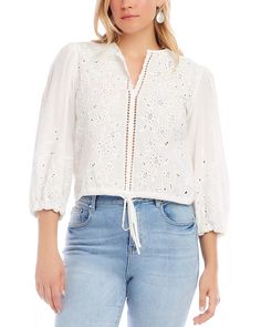 Karen Kane - Embroidered Tie Waist Blouse The Office Wedding, Embroidered Tie, Linen Pajamas, Karen Kane, Evening Formal, Spring Jackets, Vest White, Sports Blazer, Casual Coat