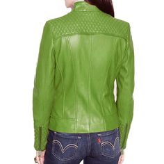 Biker Slim Fit Green Leather Jacket | Women’s Lambskin Jacket Upgrade your wardrobe with the Biker Slim Fit Green Leather Jacket. This Women’s Lambskin Jacket features a sleek, slim fit and a bold green color that adds a modern edge to your look. Crafted from premium lambskin leather, it offers exceptional softness and durability. Perfect for a chic, biker-inspired style, this slim fit biker jacket combines fashion with function. Whether you're hitting the road or the city, the Biker Slim Fit Green Leather Jacket is your go-to for standout style and luxury. Fitted Biker Jacket, Packaging Handmade, Green Leather Jacket, Women Leather Vest, Leather Jacket For Women, Gothic Jackets, Shearling Jacket Women, Motorcycle Jacket Women, Leather Jacket Women