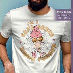 This Soft Serve Ice Cream mascot shirt is everything you've dreamed of and more. It feels soft and lightweight, with the right amount of stretch. It's comfortable and flattering for all. This graphic tee makes a perfect shirt for travel, at the beach, or anywhere you go, and it makes an ideal gift for yourself or your loved ones. See more of our shirt collection: https://www.etsy.com/shop/JoonStudioCo?ref=seller-platform-mcnav&page=1#items + ~ + ~ + ~ + ~ + ~ + ~ + ~ + ~ + ~ + ~ + ~ + ~ + ~ + ~ Ice Cream Shirt, Serve Ice Cream, Graphic Tee Vintage, Soft Serve Ice Cream, Cream Shirt, Retro Cartoon, Retro Cartoons, Cartoon Drawing, Soft Serve