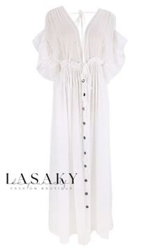 Lasaky - Stylish Bamboo Buckle Waist Drawstring Beach Cover-Up: Elegant Backless Vacation Dress and Bikini Cover-Up Vacation Dress, Summer Getaway, Backless Design, Vacation Dresses, Beach Covers, The Row, Backless Dress, Cover Up, Buckle