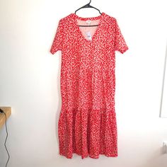 New J Crew Floral T Shirt Dress Long Women’s Dress So Cute Nwt Casual Red Maxi Dress With Short Sleeves, Red Short Sleeve Casual Maxi Dress, Red Short Sleeve Casual Midi Dress, Casual Red Short Sleeve Midi Dress, Casual Red Short Sleeve Maxi Dress, Red Casual Short Sleeve Midi Dress, Cheap Stretch T-shirt Dress With Crew Neck, Fitted Cotton T-shirt Dress With Crew Neck, Black Aline Dress