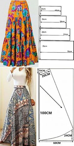 the skirt pattern is shown with measurements and measurements for each item, including size chart