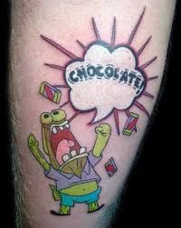 a cartoon character with chocolate on his leg