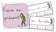 two cards with words written in french and english, one has an image of a person walking