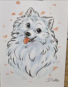 a drawing of a dog with its tongue out