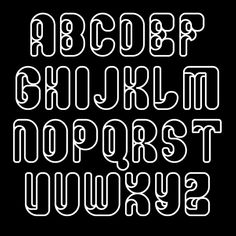 the alphabet is made up of neon letters and numbers, all in white on a black background