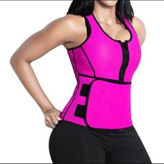 Body Shaper With Adjustable Waist Trimming Belt. Zipper With Velcro Makes It Very Easy To Put On And Take Off. Burn Calories Fast While Reshaping Your Waist. Fitted Pink Tops With Zipper Closure, Fitted Pink Top With Zipper Closure, Pink Fitted Top With Zipper Closure, Pink Fitted Top With Zipper, Waist Shaper Corset, Workout Waist, Waist Trimmer Belt, Waist Trainer Workout, Waist Trainer Vest