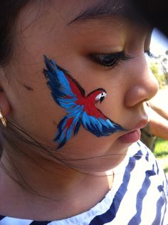 Parrot Face Painting, Animals Face Painting, Face Painting Easy Simple, Halloween Cheek Face Paint, Jungle Face Paint, Animal Face Paint Ideas For Kids, Kid Face Paint Ideas