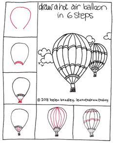 how to draw hot air balloons in 6 steps step by step instructions for kids and beginners