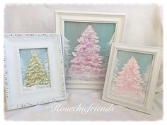 three framed christmas trees in pastel colors