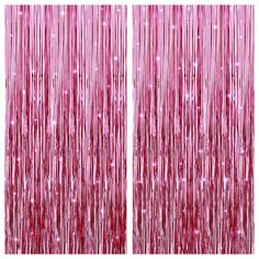 pink tinsel fringe curtain hanging from the ceiling