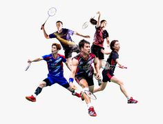 a group of young men playing tennis against each other on a white background in the air