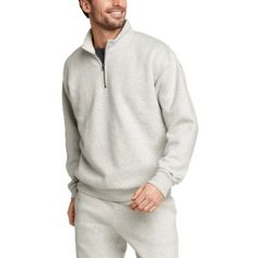 The premium, heavyweight cotton/polyester already sets this 1/4-zip pullover apart from ordinary sweatshirts. And then we line it with thick faux shearling for added warmth. Rib-knit cuffs and hem.Models shown are 6'0" to 6'2" tall, wearing size M/32x32. Winter Half-zip Sweatshirt With Ribbed Collar, Cozy Half-zip Sweatshirt With Ribbed Cuffs, Winter Half-zip Sweatshirt For Loungewear, Half-zip Sweats For Winter Loungewear, Cozy Half-zip Sweatshirt With Fleece Lining, Fleece Half-zip Sweats, Half-zip Fleece Sweatshirt, Gray Half-zip Sweatshirt, Men's Sweatshirts