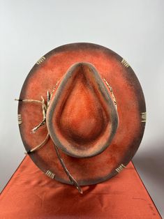 Orange Distressed Road Warrior - Etsy Handmade Hats For Western-themed Events, Rustic Fedora Hat For Kentucky Derby, Artisan Fedora With Short Brim For Country Events, Custom Festival Hats With Flat Brim, Custom Kentucky Derby Costume Hat With Flat Brim, Custom Flat Brim Hats For Festivals, Handmade Short Brim Hat For Western-themed Events, Vintage Handmade Hats For Ranch, Vintage Handmade Hats For Country Events