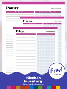 a recipe book with the words, kitchen inventory and free printables on it