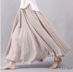 Lasaky - Artistic Loose Linen-Cotton Elastic Waist Midi Skirt with Solid Color and Flowy Hemline Maxi Skirts Summer, Maxi Skirt Style, Body Skirt, Wrap Around Dress, Pleated Maxi Skirt, Half Skirt, Linnet, Linen Skirt, Ball Gown Dresses