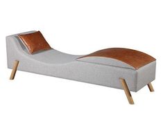 a gray and brown chaise lounger with wooden legs