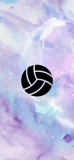 a purple and blue background with a black volleyball ball