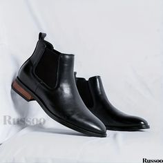 Russoo - Stylish Mens Chelsea Boots: Pointed-Toe Ankle Footwear Ideal for Casual Slip-On Style and Outdoor Pursuits Mens Formal Boots, British Style Men, Ankle Boots Dress, Casual Slip On Shoes, Botas Chelsea, Leisure Fashion, Chelsea Boots Men, Chelsea Ankle Boots, Leather High Tops