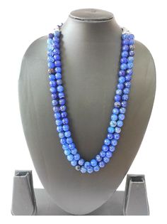 Presenting a gorgeous necklace that exudes beauty and elegance. It is perfect for occasions such as Mother's Day, Christmas, Anniversary, Birthday, and Valentine's Day. This beaded necklace is a unique addition to any fine jewelry collection and is sure to make a statement. Order now to get a one-of-a-kind piece. Note: Stone Size: 8mm Images maybe enlarged to show the details. Kindly confirm stone sizes with seller if any doubts. There can be some minor difference in stone colors due to photography lighting effects and availability. Blue Gemstone Beaded Necklaces For Party, Blue Gemstone Beads Necklaces For Party, Blue Gemstone Beads Necklace For Party, Blue Double Strand Beaded Necklace With Polished Beads, Blue Double Strand Gemstone Beaded Necklaces, Blue Onyx, Photography Lighting, Fine Jewelry Collection, Gorgeous Necklaces