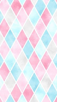 a pink and blue checkered pattern with watercolor paint on the bottom half of it