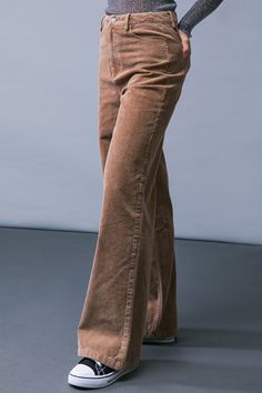 A corduroy pant featuring front closure, side pockets, wide leg and back pockets This season, make a statement in How Dare You Corduroy Pants. Crafted from luxuriously soft corduroy, these pants feature a front closure, side pockets and a wide leg cut that allows for maximum movement and comfort. Finer details include back pockets, adding a touch of sophistication to your look. Wear these pants to unlock a new level of class and style. Details Self : 75% Cotton 25% Polyester Size & Fit - Model i Trendy Wide Leg Corduroy Bottoms, Brown High-waisted Corduroy Pants, Brown Full Length Corduroy Pants, Full Length Brown Corduroy Bottoms, Corduroy Wide Leg Jeans With Pockets, Corduroy Wide Leg Pants With Pockets, Wide Leg Corduroy Pants With Pockets, Corduroy Pant, Flying Tomato