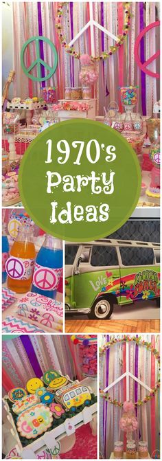 a collage of photos with the words 1970's party ideas