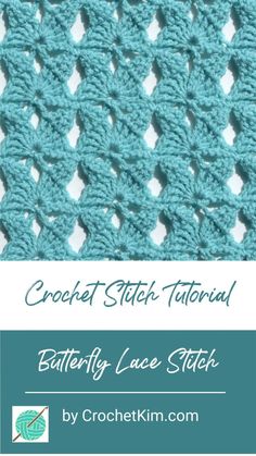 the crochet stitch pattern is shown with text that reads, butterfly lace stitch