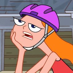 a cartoon character wearing a helmet and holding his hand to his face while looking at something