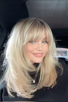 Curtain bangs Medium Length Layers And Bangs, Front Bangs With Face Framing Layers, Long Blonde Hair With Bangs And Layers, Bangs With Medium Hair Blonde, Long Bob And Bangs, Medium Length Haircut With Bangs And Layers, Butterfly Cut With Highlights, Side Bangs With Curly Hair, Bangs On Blonde Hair