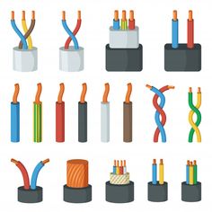 different types of electrical wires and cables - miscellaneous objects / objects clippings on separate layers