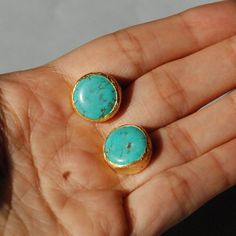 Turquoise Earrings with small round blue blue turquoise | Etsy Turquoise Gold-plated Earrings For Gifts, Blue Hammered Earrings For Gift, Turquoise Round Gold-plated Jewelry, Turquoise Gold-plated Round Jewelry, Blue Hammered Jewelry As Gift, Blue Hammered Jewelry As A Gift, Blue Hammered Jewelry For Gift, Turquoise Hammered Earrings For Gift, Huge Rings