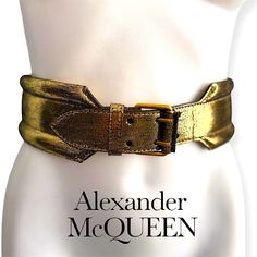 Authentic Alexander Mcqueen Gold Textured Leather Buckle Puff Wide Belt Made In Italy No Size Tag - Fits Like Size Small (Refer To Photos For Measurements) This Standout Alexander Mcqueen Wide Belt Is Crafted From A Luxurious Gold Metallic Snake/Python-Embossed Fabric, With A Durable Leather Lining. Its Bold Puffed Silhouette And Striking Buckle Closure Create An Edgy, Yet Refined Lookperfect For Elevating Any Outfit With A Touch Of High-Fashion Flair. The Belt Exudes Both Maximalist Style And T Maximalist Style, Embossed Fabric, Belt Gold, Gold Belts, Brass Buckle, Wide Belt, Leather Buckle, Gold Texture, Bold Fashion