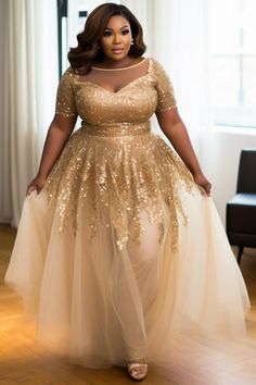 Plus Size Dresses for Women | Xpluswear Gold Bride Dress Wedding Ideas, Plus Size Black And Gold Dress, Rose Gold Formal Dress Plus Size, Plus Size Ball Gowns With Sleeves, Plus Size Gold Dress Formal, Champagne Plus Size Wedding Dress, 50th Anniversary Outfit Ideas, Plus Size Mother Of The Bride Dresses Winter, Mother Of The Bride Gold Dress