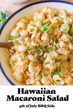 this hawaiian macaroni salad is made with only four ingredients and it's ready to be eaten