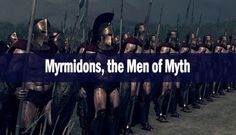 a row of men standing next to each other with the words, myrmions, the men of myth