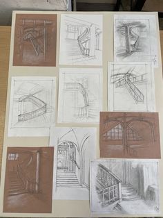 some drawings on a table with stairs and steps