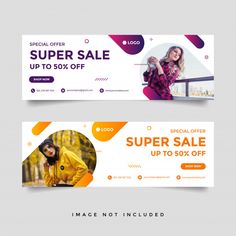 two banners with the same image and text on them for an instagramtion or sale