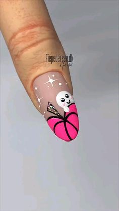 Halloween, unha , inspiração. Ideas For Toe Nails, Halloween Nails Pink Simple, Halloween Gender Reveal Nails, White Pumpkin Nail Design, Cute Halloween Nails Pink, Nails With Dots Design, Black And Pink Halloween Nails, Pink Nails Halloween, Pink October Nails