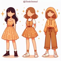 three girls in dresses and hoodies standing next to each other with stars on the background