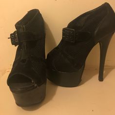 Sexy Black Size 7.5 Bootie Heels With Buckle. I Just Had The Bottoms Re-Done And Re-Heeled. So Basically Look Brand New Again. Approx 4-5 Inch Heel Black Synthetic Heels For Club, Edgy Black High Heel Shoes, Edgy Black Heels For Club, Ankle-high Platform Heels For Night Out, Edgy Black High Heels, 4-inch Heel Ankle-high Heels For Night Out, Black Ankle-high Heels For Club, Ankle-high Synthetic Heels For Night Out, Ankle-high 4-inch Heels For Night Out