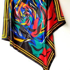 Artistic Multicolor Floral Print Scarves, Artistic Multicolor Floral Print Silk Scarf, Artistic Multicolor Silk Scarf With Floral Print, Vintage Multicolor Square Scarf, Vintage Multicolor Square Scarves, Red Black Green, Cooling Scarf, Paisley Scarves, Floral Abstract