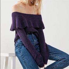 - Urban Outfitters Off Shoulder Sweater - Nwt - Size S. In A Beautiful Purple. Dimensions As Pictured Chic Purple Sweater For Fall, Purple Tops For Fall Layering, Chic Purple Winter Tops, Urban Outfitters Blue Winter Tops, Urban Outfitters Long Sleeve Purple Tops, Urban Outfitters Purple Long Sleeve Tops, Fitted Urban Outfitters Sweater For Fall, Urban Sweater, Urban Outfitters Lights